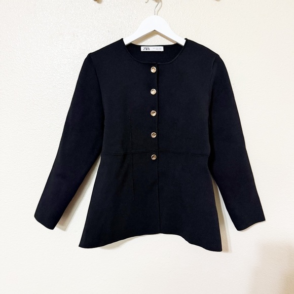 Zara Fitted Long Black Open Waist Long Sleeve Cardigan Sweater Top 4192/135/800 - Picture 4 of 8